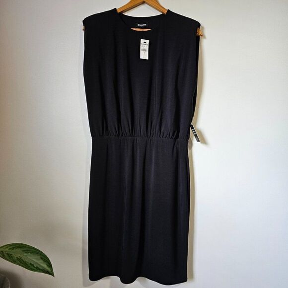 NWT EXPRESS BLACK MINIMALIST PADDED SHOULDERS SHORT DRESS SIZE M - Picture 1 of 16